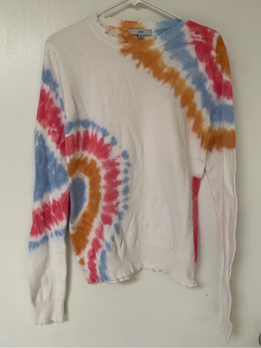 New Tie-Dye Crewneck Sweater - White with Pink, Blue & Orange